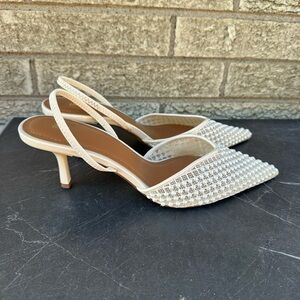ZARA ivory pearl slingback  Kitten heels size 39 USA 38.5